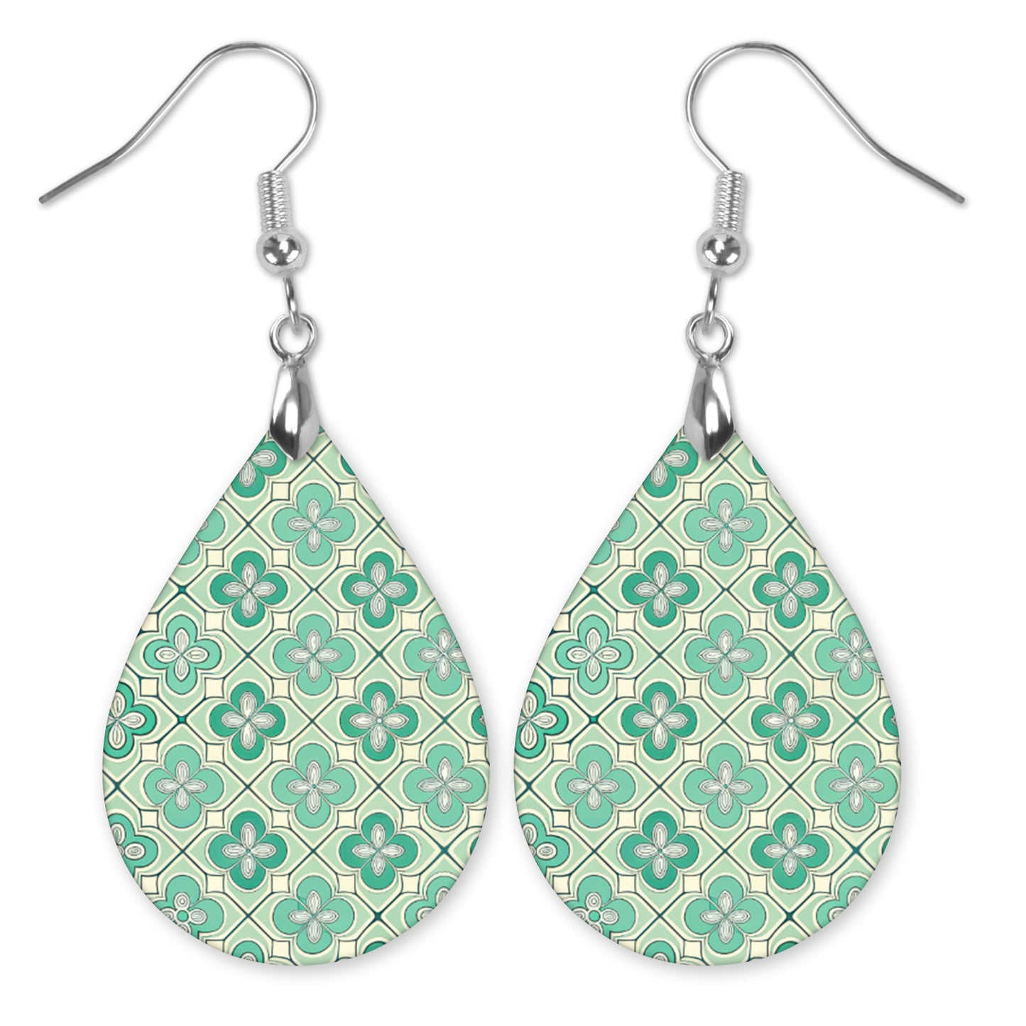 Mint Green Mosaic Teardrop Earrings – Lightweight Geometric Dangle Earrings