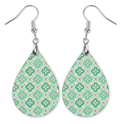 Mint Green Mosaic Teardrop Earrings – Lightweight Geometric Dangle Earrings