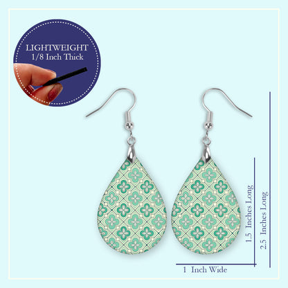 Mint Green Mosaic Teardrop Earrings – Lightweight Geometric Dangle Earrings