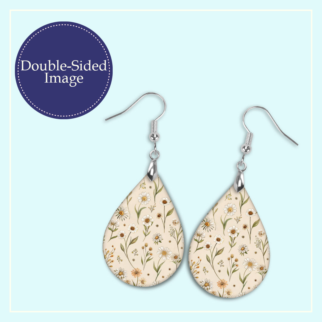 Beige Wildflower Teardrop Earrings – Lightweight Neutral Floral Dangles