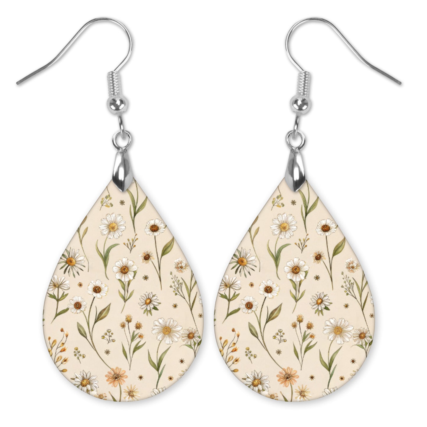 Beige Wildflower Teardrop Earrings – Lightweight Neutral Floral Dangles