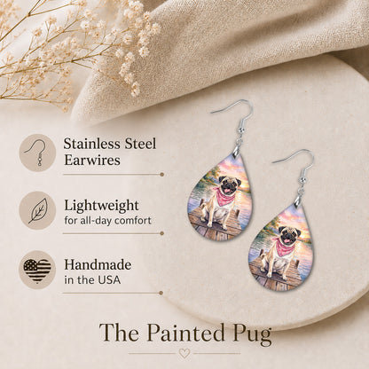 Fawn Pug Lake Sunset Teardrop Earrings