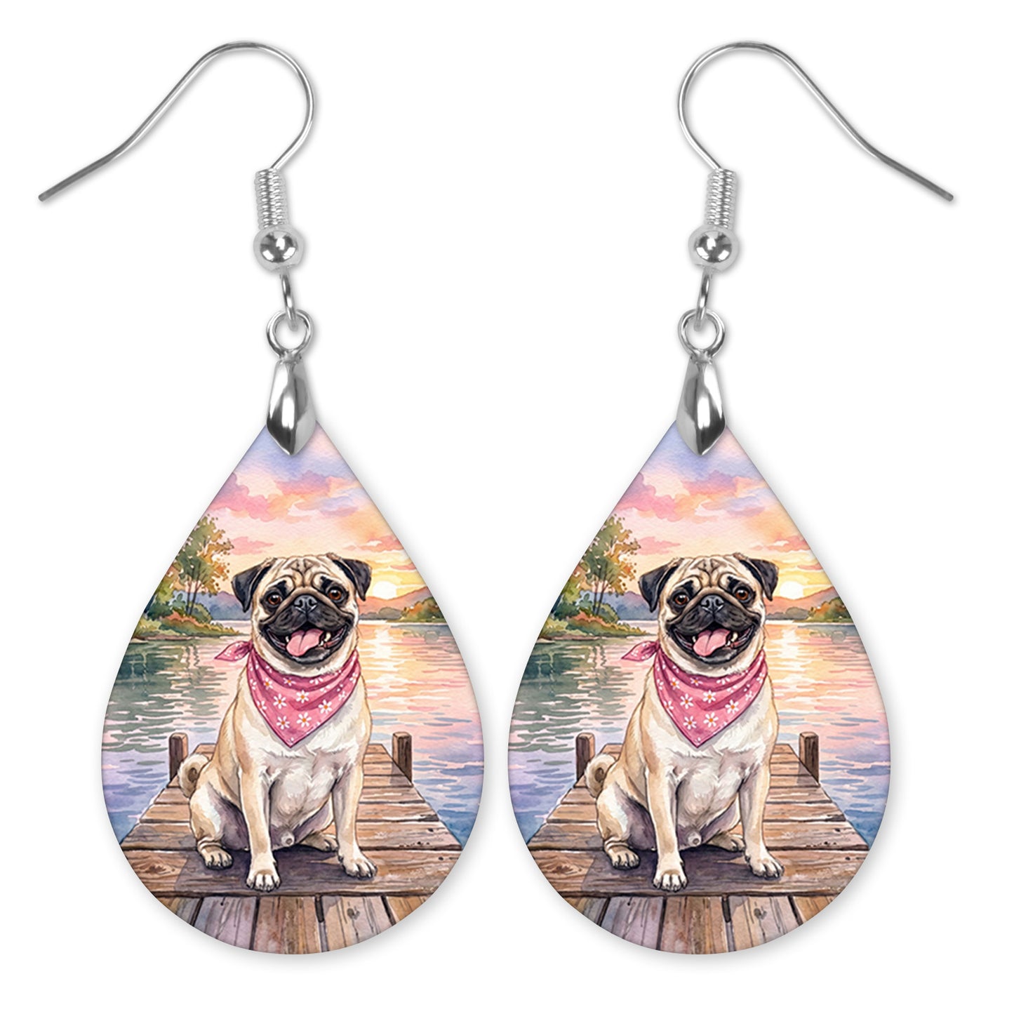 Fawn Pug Lake Sunset Teardrop Earrings