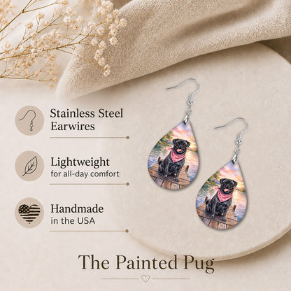 Black Pug Lake Sunset Teardrop Earrings