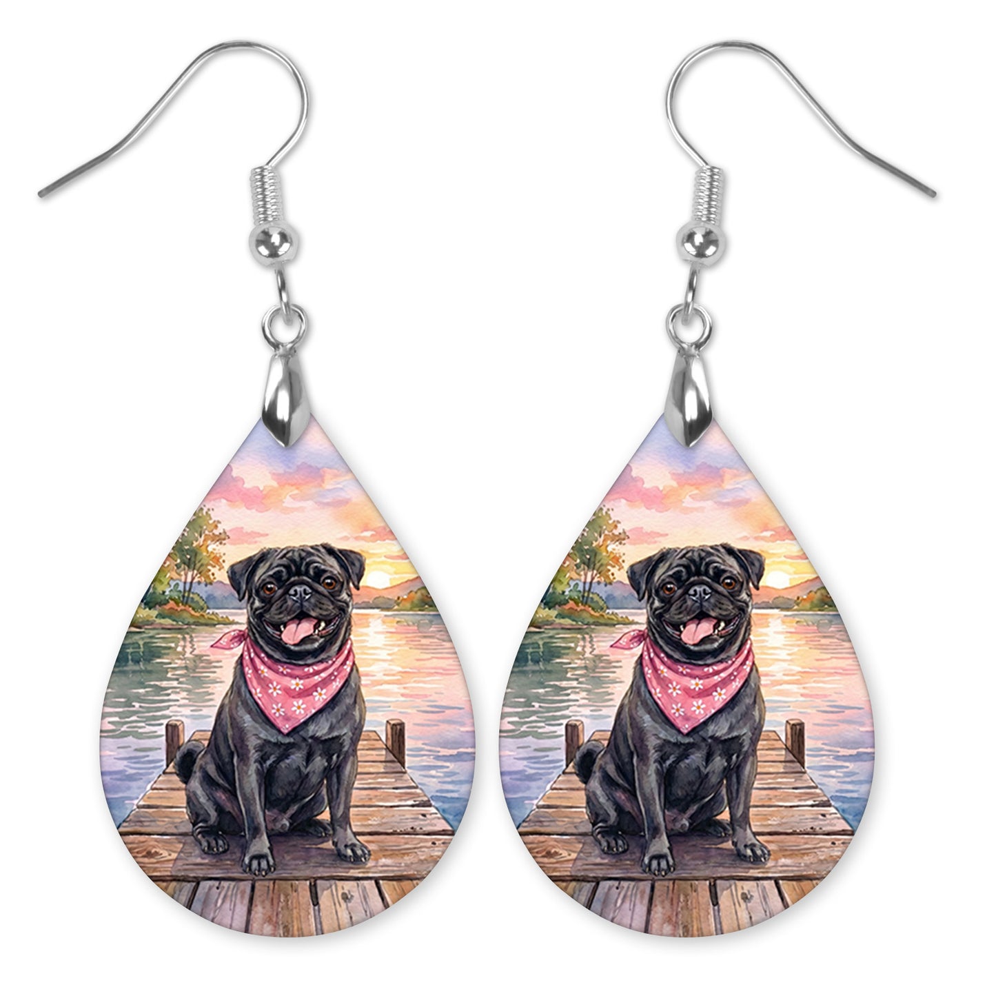 Black Pug Lake Sunset Teardrop Earrings