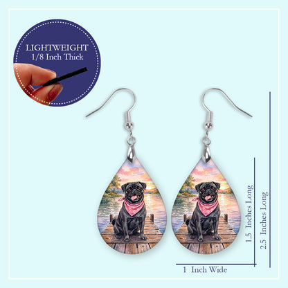 Black Pug Lake Sunset Teardrop Earrings