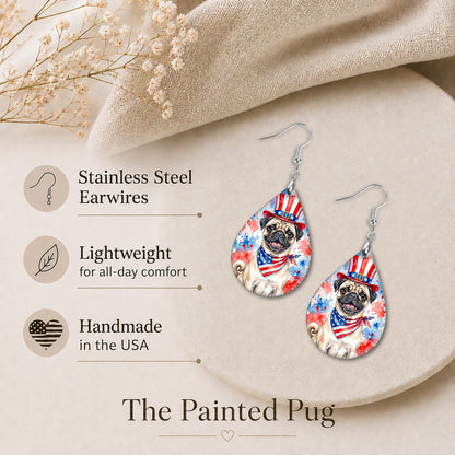 Fawn Pug 4th of July Earrings | Patriotic Pug Mom