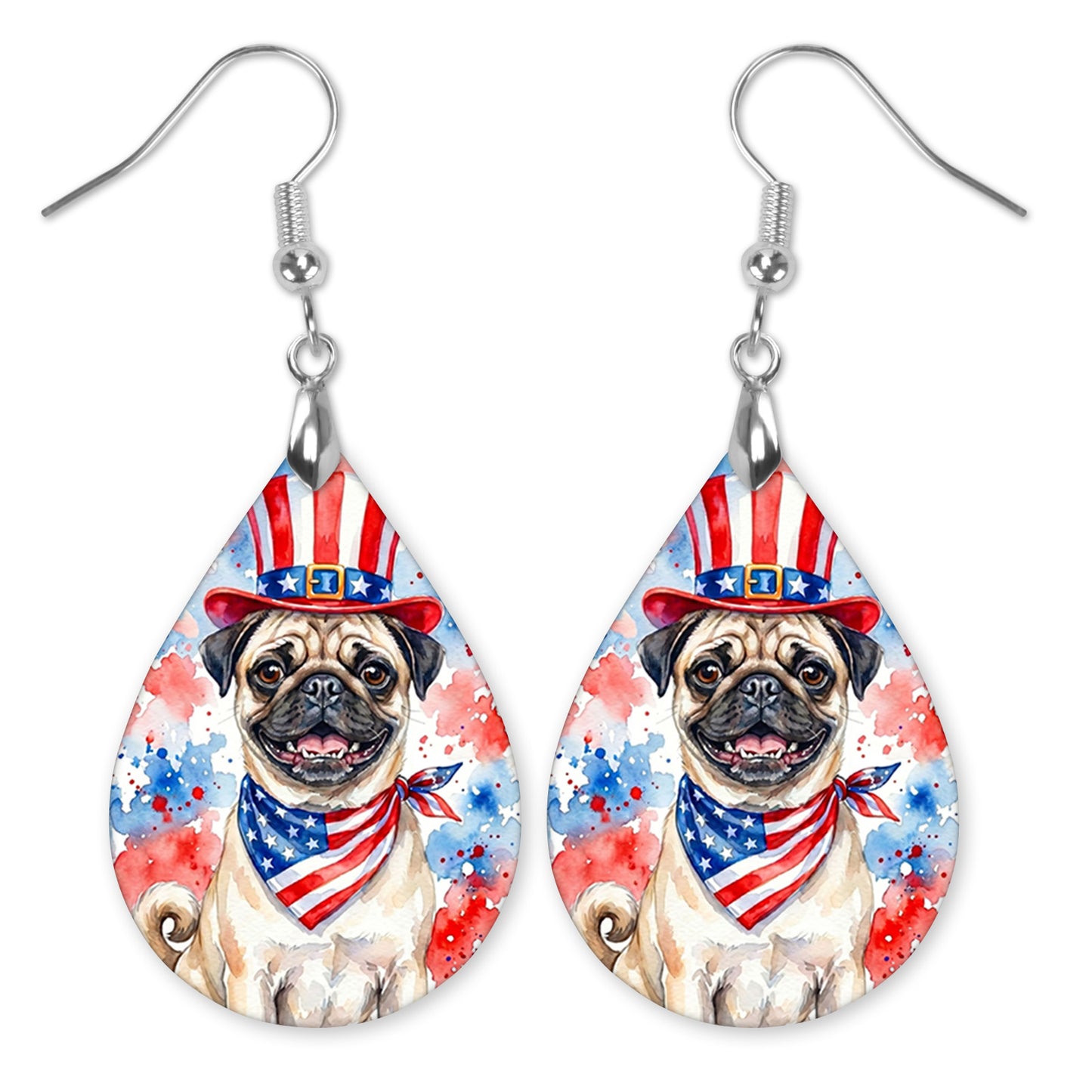 Fawn Pug 4th of July Earrings | Patriotic Pug Mom