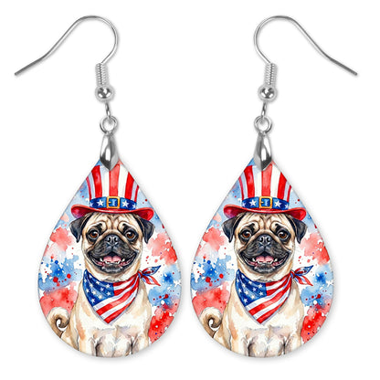Fawn Pug 4th of July Earrings | Patriotic Pug Mom