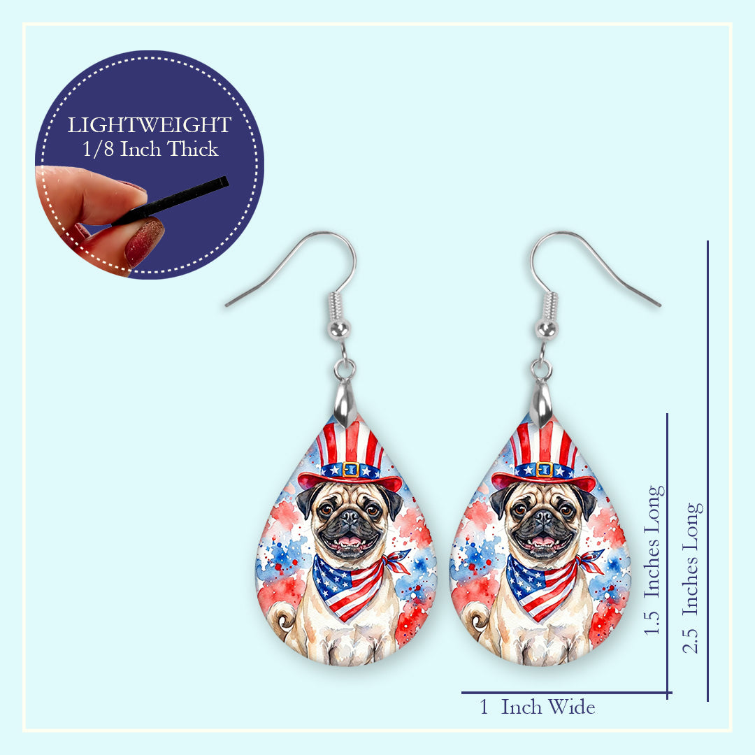 Fawn Pug 4th of July Earrings | Patriotic Pug Mom