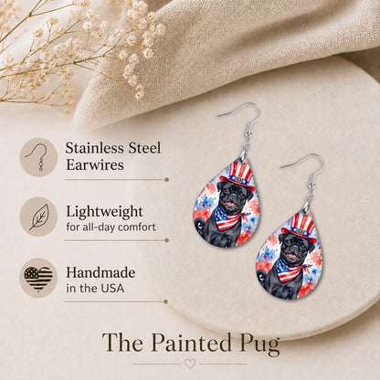Black Pug 4th of July Earrings | Patriotic Pug Mom