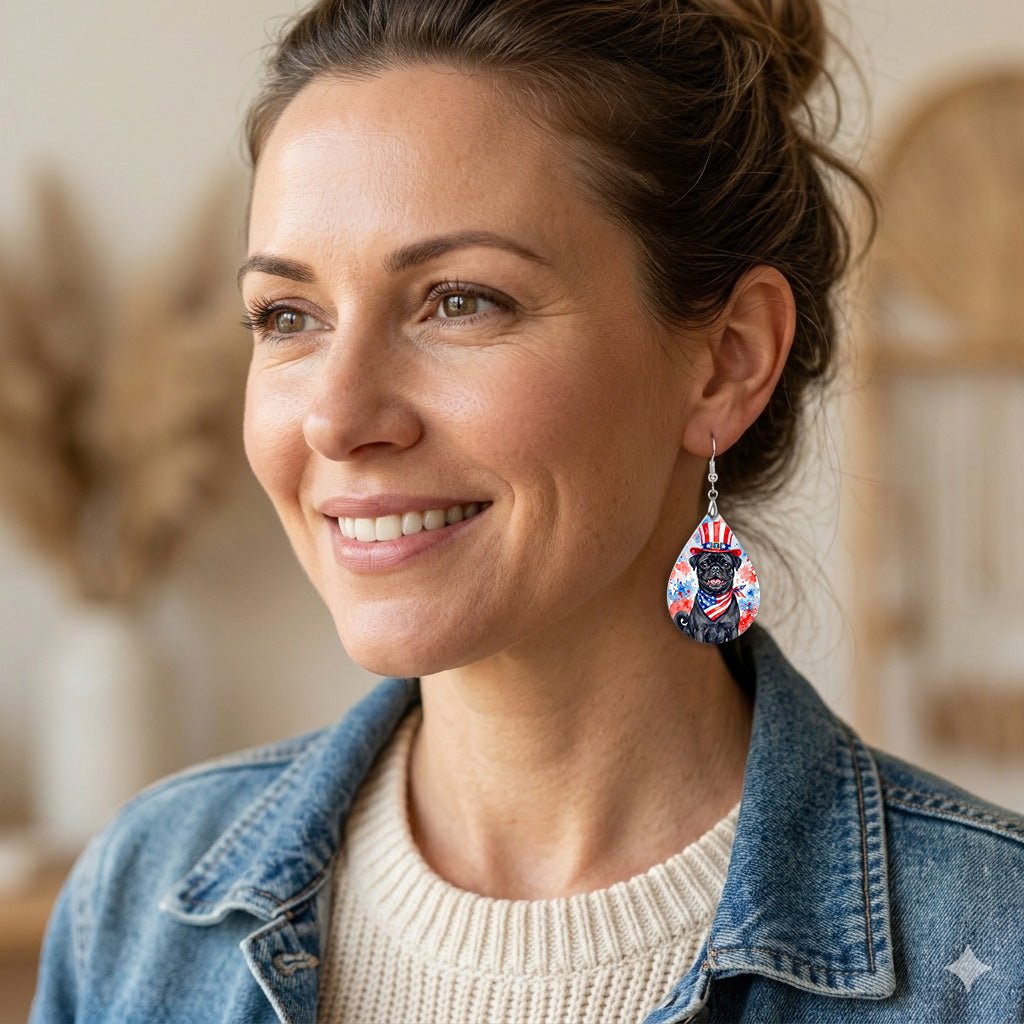 Black Pug 4th of July Earrings | Patriotic Pug Mom