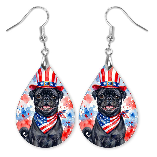 Black Pug 4th of July Earrings | Patriotic Pug Mom