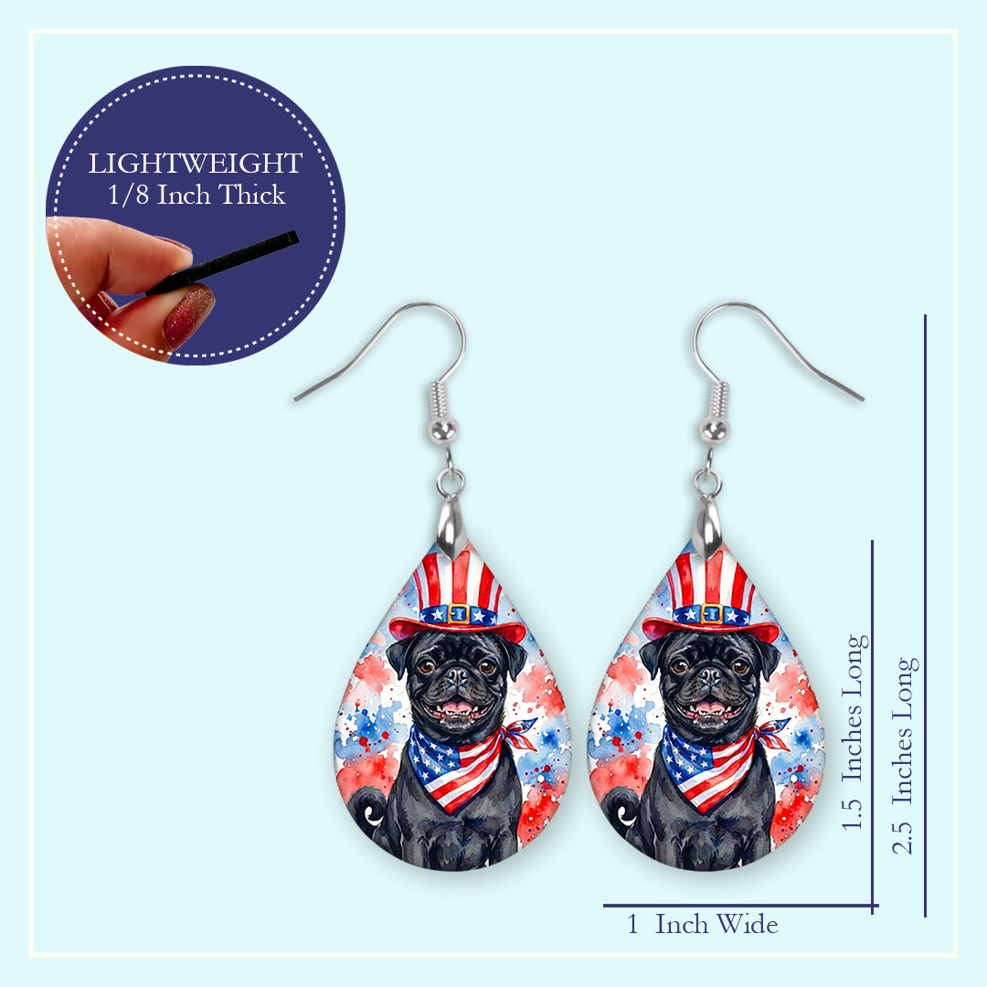 Black Pug 4th of July Earrings | Patriotic Pug Mom