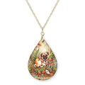 Fawn Pug Woodland Teardrop Necklace