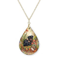 Black Pug Woodland Teardrop Necklace