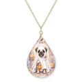 Fawn Pug Ghost Teardrop Necklace