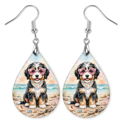 Bernedoodle Beach Dog Mom Teardrop Dangle Earrings — 2 Sizes