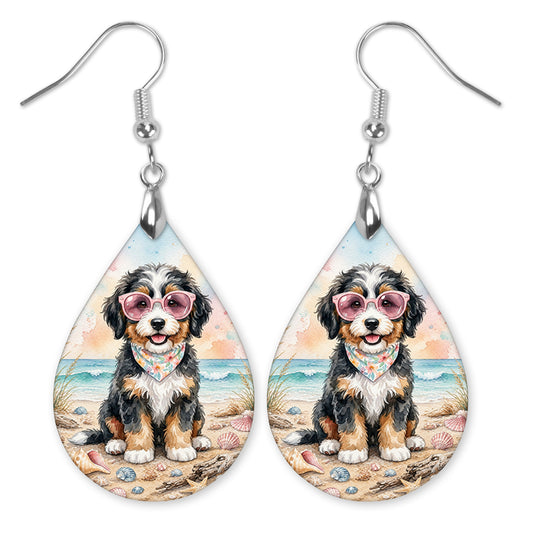Bernedoodle Beach Dog Mom Teardrop Dangle Earrings — 2 Sizes