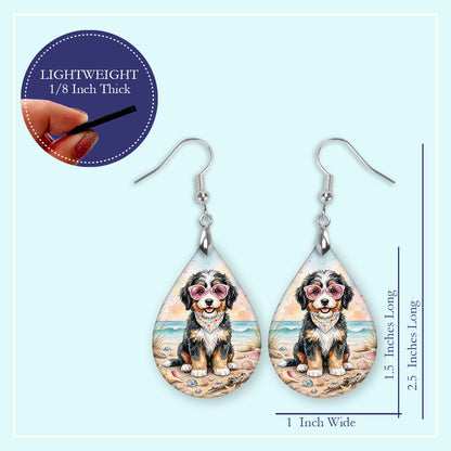 Bernedoodle Beach Dog Mom Teardrop Dangle Earrings — 2 Sizes