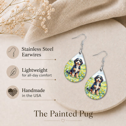 Bernedoodle Floral Earrings | Blue Yellow Wildflower