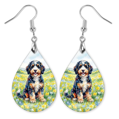 Bernedoodle Floral Earrings | Blue Yellow Wildflower