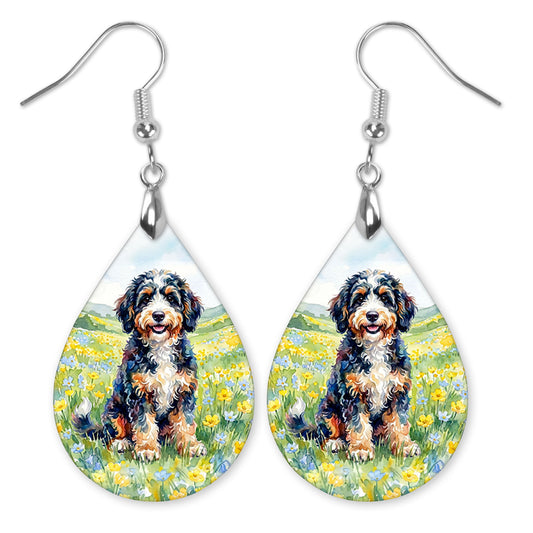 Bernedoodle Floral Earrings | Blue Yellow Wildflower