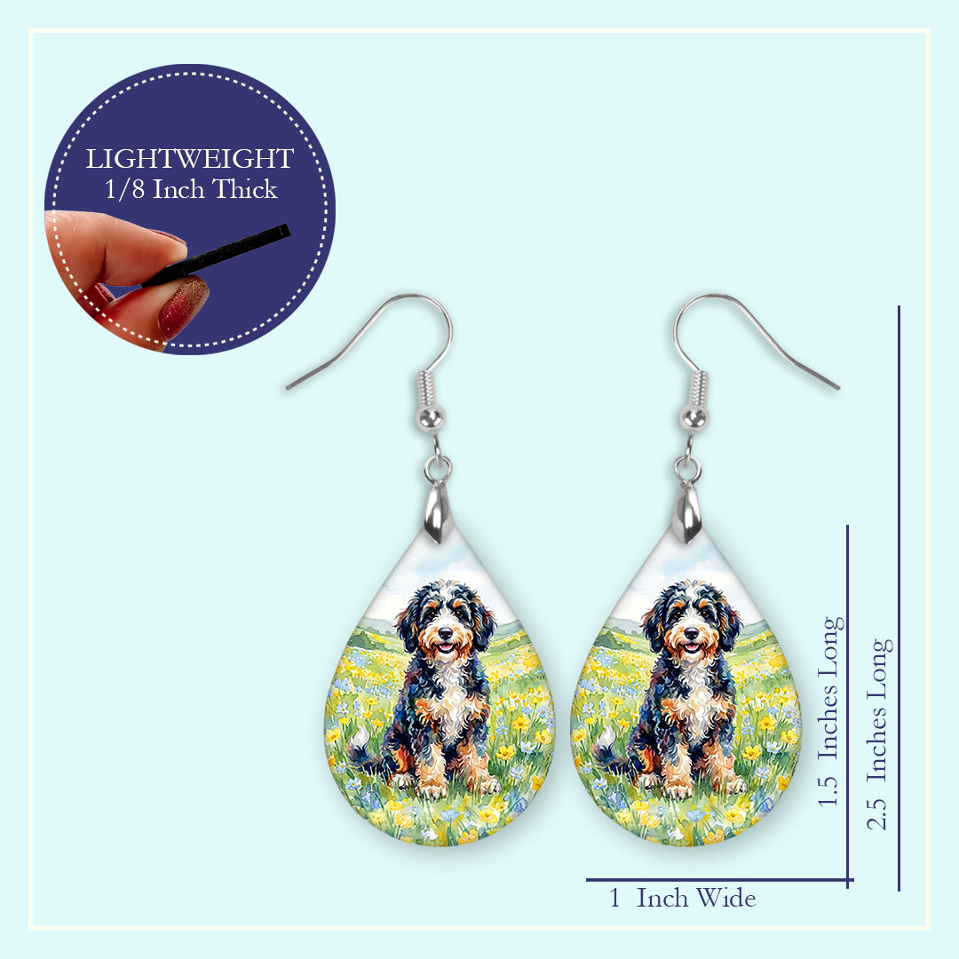 Bernedoodle Floral Earrings | Blue Yellow Wildflower