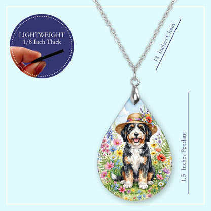 Bernedoodle Wildflower Garden Teardrop Dangle Earrings — 2 Sizes