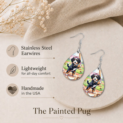 Bernedoodle Baseball Earrings | Dog Mom Sports Gift