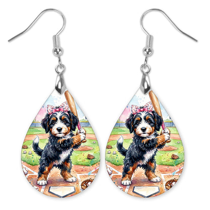 Bernedoodle Baseball Earrings | Dog Mom Sports Gift