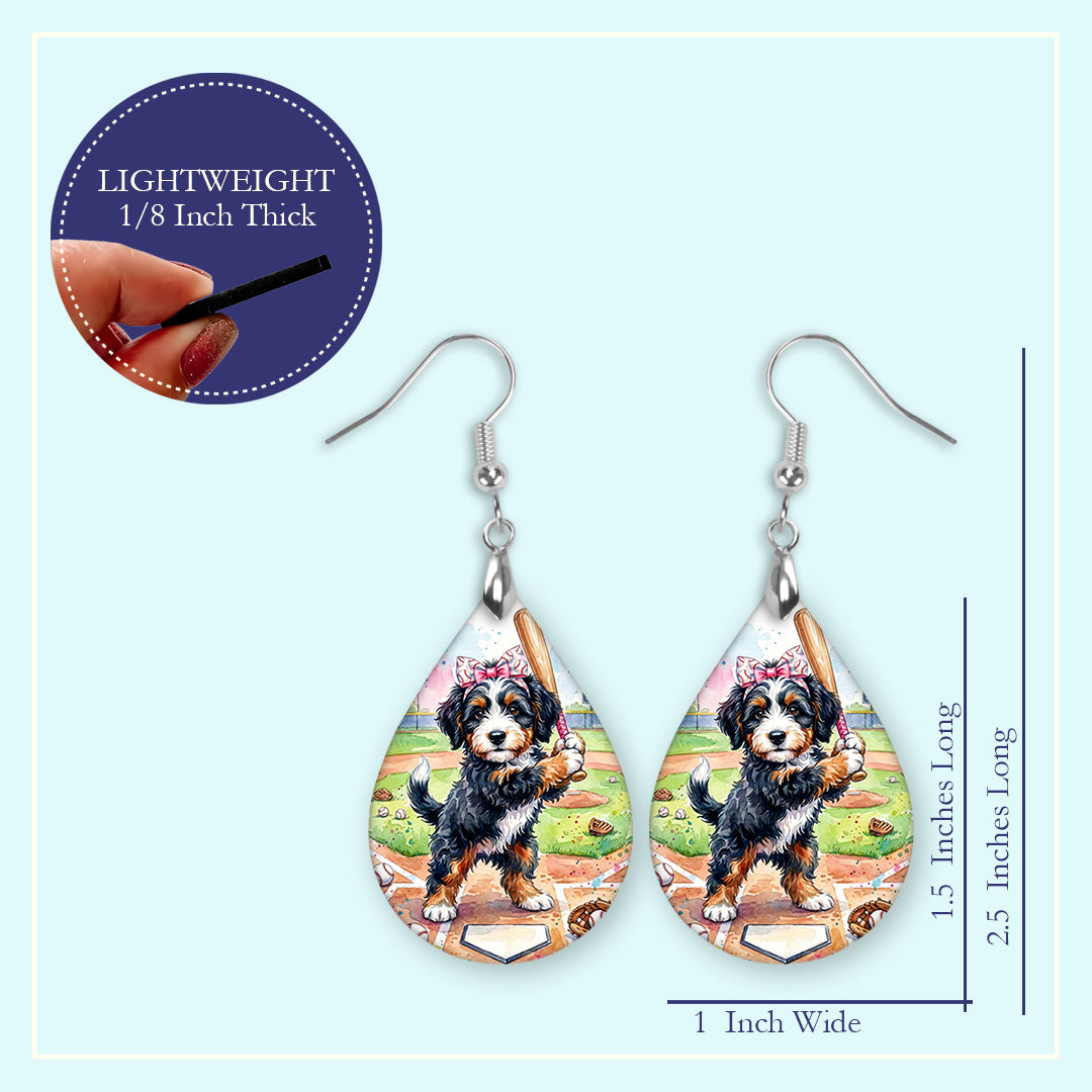 Bernedoodle Baseball Earrings | Dog Mom Sports Gift