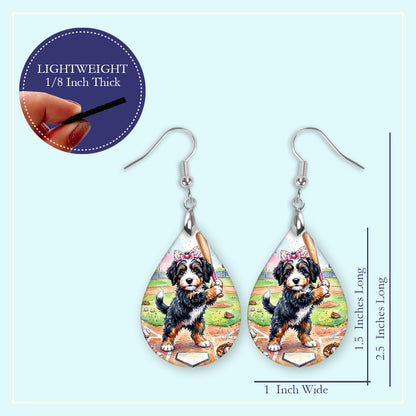 Bernedoodle Baseball Earrings | Dog Mom Sports Gift