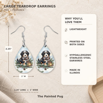 Earring size guide: 2.25 inches long with hook, 1 inch wide