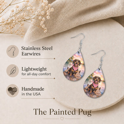 Dachshund Lake Sunset Teardrop Earrings