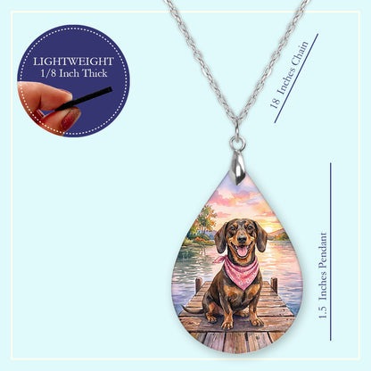 Dachshund Lake Sunset Teardrop Earrings