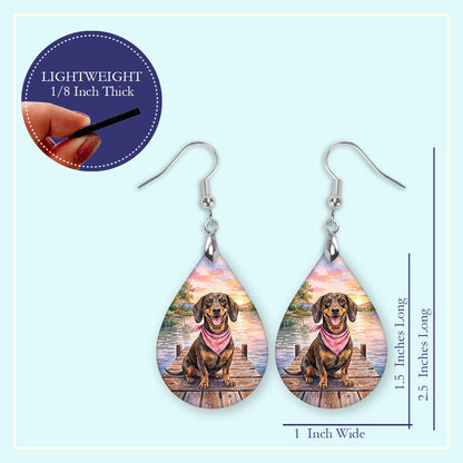 Dachshund Lake Sunset Teardrop Earrings