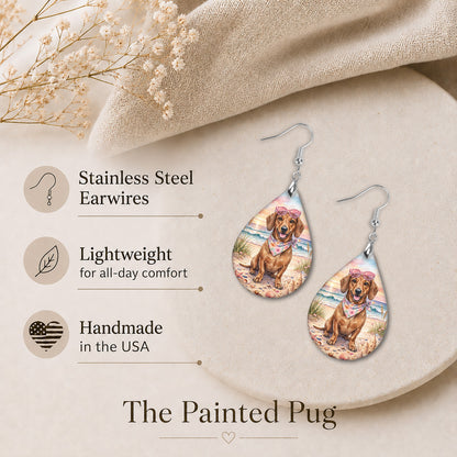Dachshund Beach Sunset Teardrop Earrings