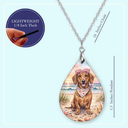 Dachshund Beach Sunset Teardrop Earrings