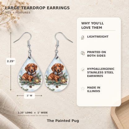 Earring size guide: 2.25 inches long with hook, 1 inch wide