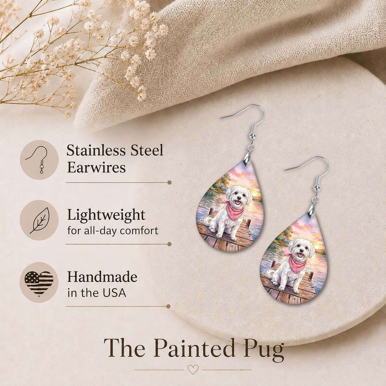 Maltese Lake Sunset Teardrop Earrings