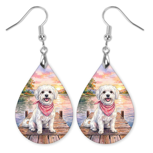 Maltese Lake Sunset Teardrop Earrings