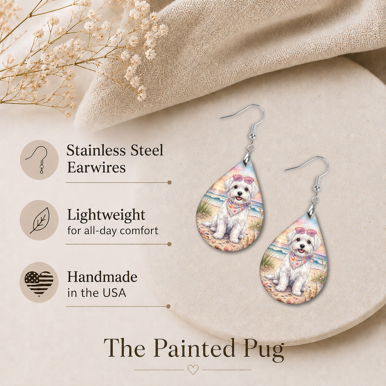 Maltese Beach Sunset Teardrop Earrings