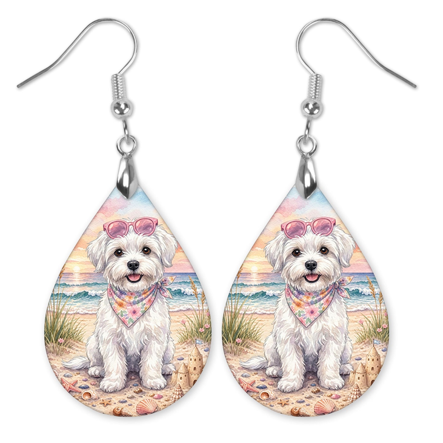 Maltese Beach Sunset Teardrop Earrings