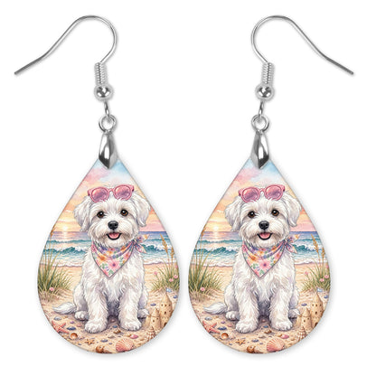 Maltese Beach Sunset Teardrop Earrings