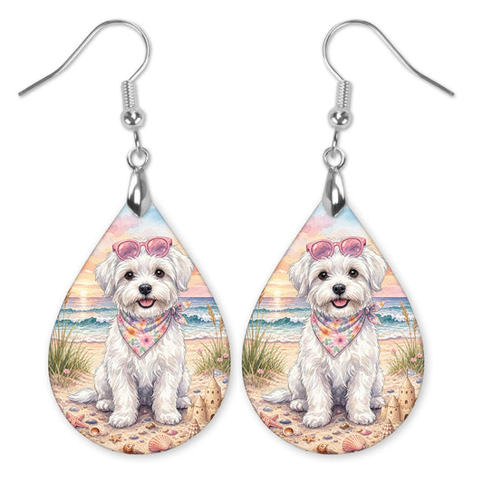 Maltese Beach Sunset Teardrop Earrings