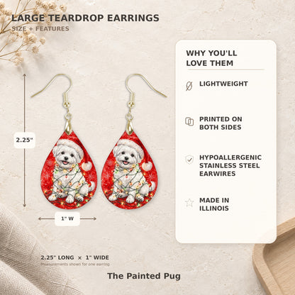 Earring size guide: 2.25 inches long with hook, 1 inch wide