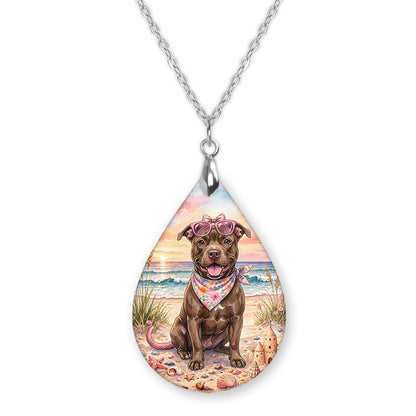 Pitbull beach teardrop pendant necklace on a silver-tone chain