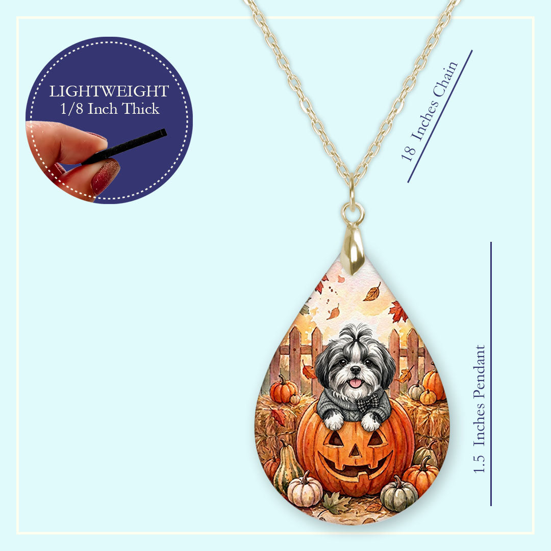 18 inch chain length guide for the black-and-white shih tzu pumpkin teardrop pendant necklace