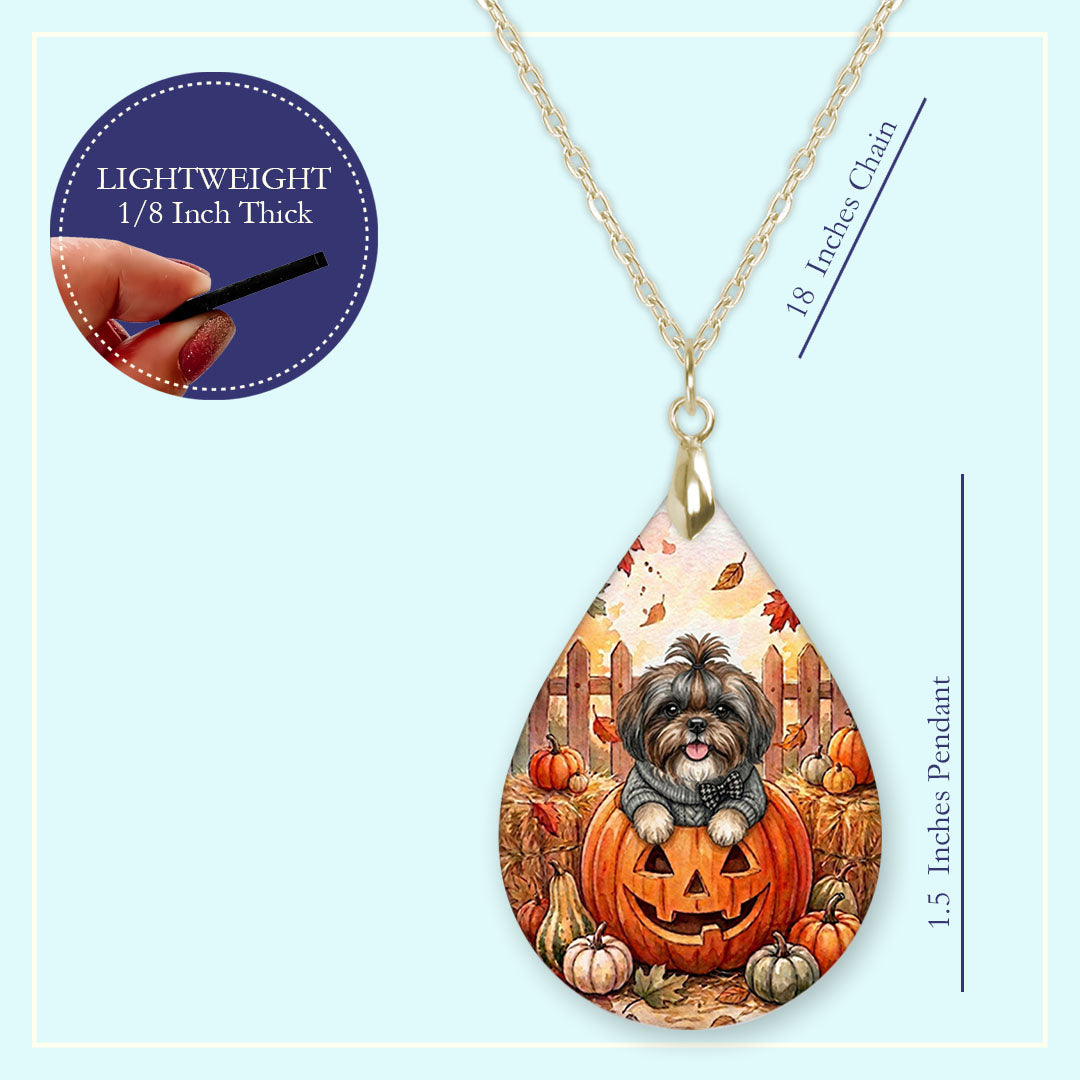 18 inch chain length guide for the grey shih tzu pumpkin teardrop pendant necklace